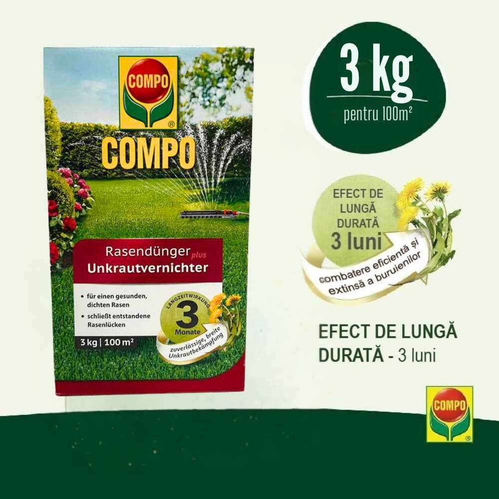 Compo gyeptrágya gyomirtóval – 3 kg, 3 hónapos hatás