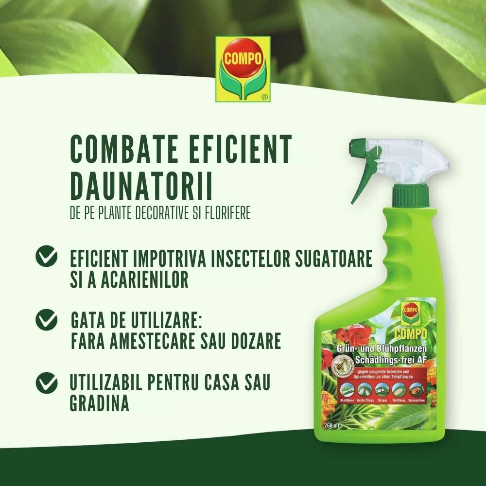 COMPO Rovarölő permet zöld és virágzó növényekhez – 750 ml, teljes védelem