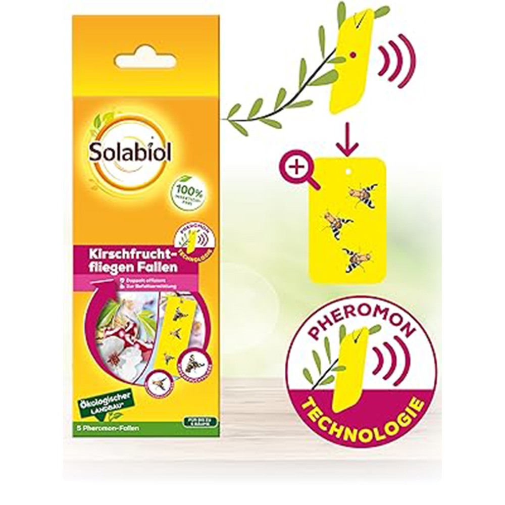Capcane cu feromoni SOLABIOL pentru musca ciresei si musca nucului, 5 buc, lipici rezistent la apa, fara insecticide
