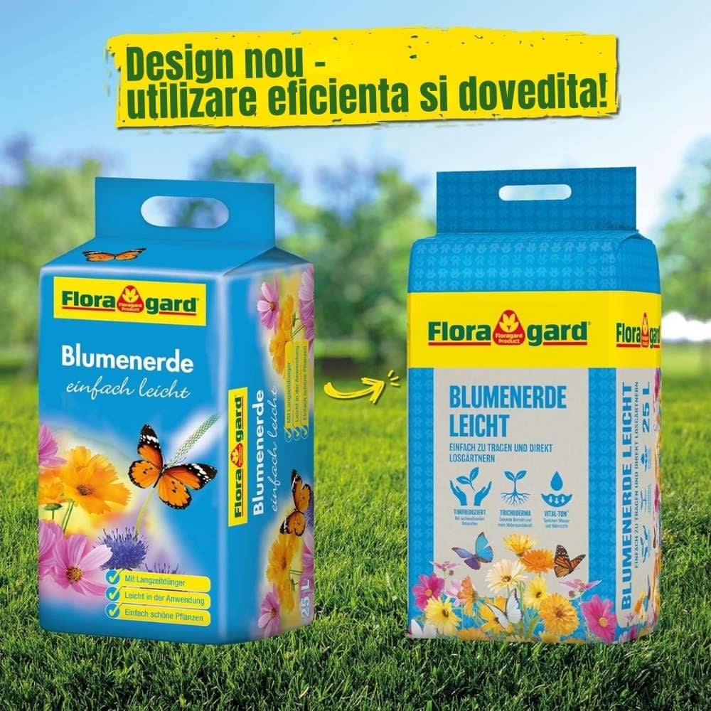 Pamant universal FLORAGARD pentru flori si plante de balcon, substrat usor cu fibre de lemn si argila, ambalaj compact, 25 L