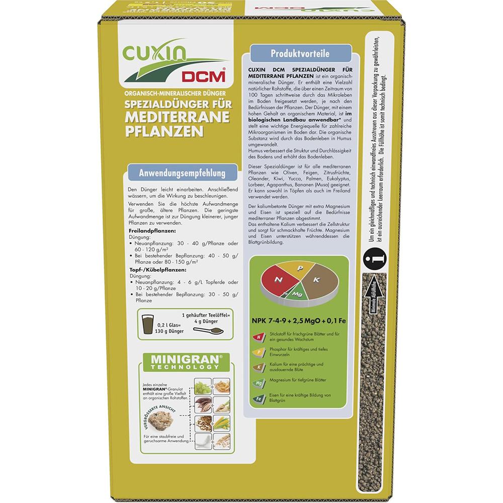 Ingrasamant organic mineral CUXIN DCM pentru plante mediteraneene, tehnologie MINIGRAN, NPK echilibrat, 1.5 kg