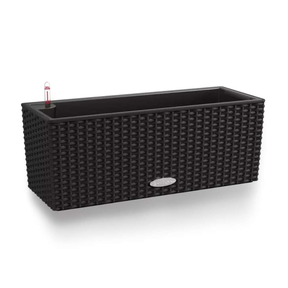 Lechuza Balconera Cottage 50 önöntöző balkonláda – rattan hatású, fekete, 8 l