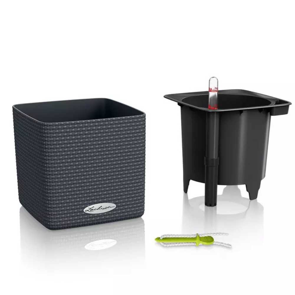 Lechuza Cube Color 14 öntözős kaspó – elegáns rattanhatású fehér design