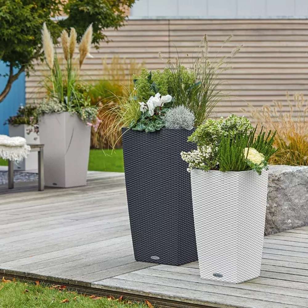 Lechuza Cubico Cottage 30 önöntöző kaspó – rattan hatású, szürke
