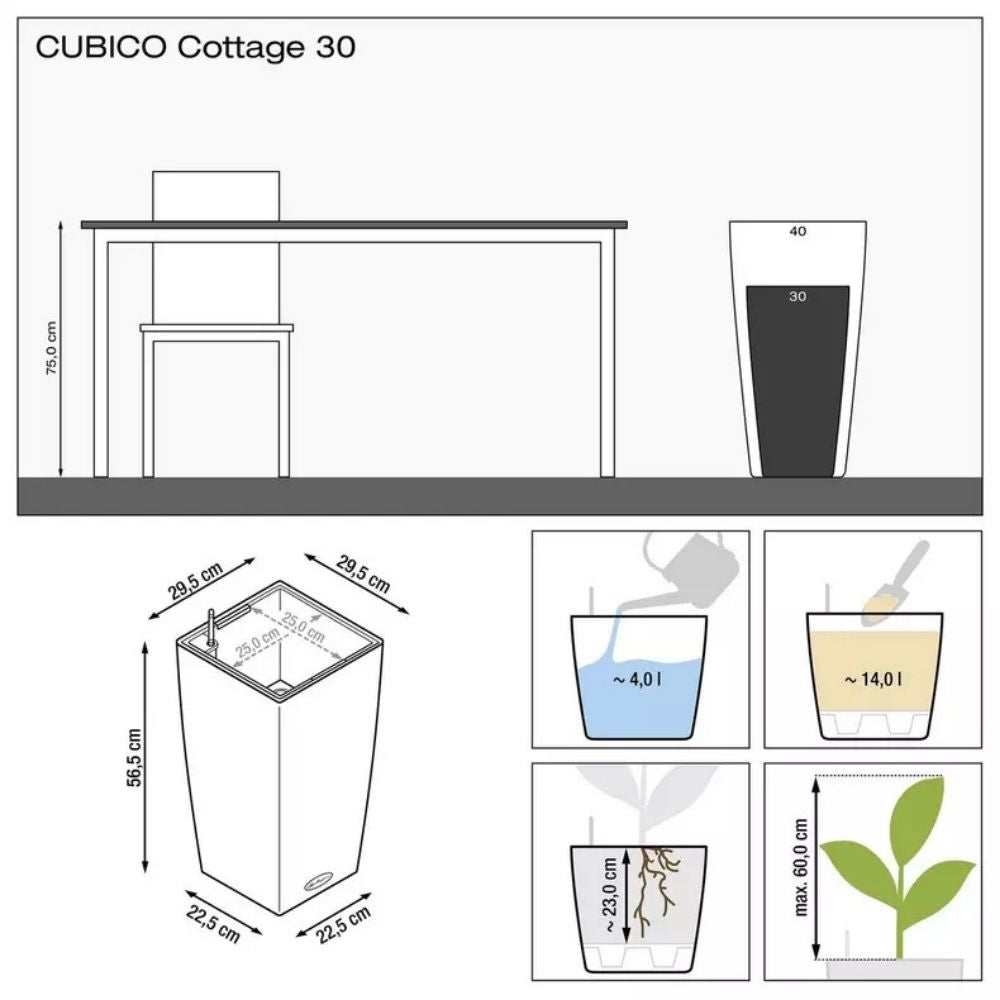 Lechuza Cubico Cottage 30 önöntöző kaspó – rattan hatású, szürke