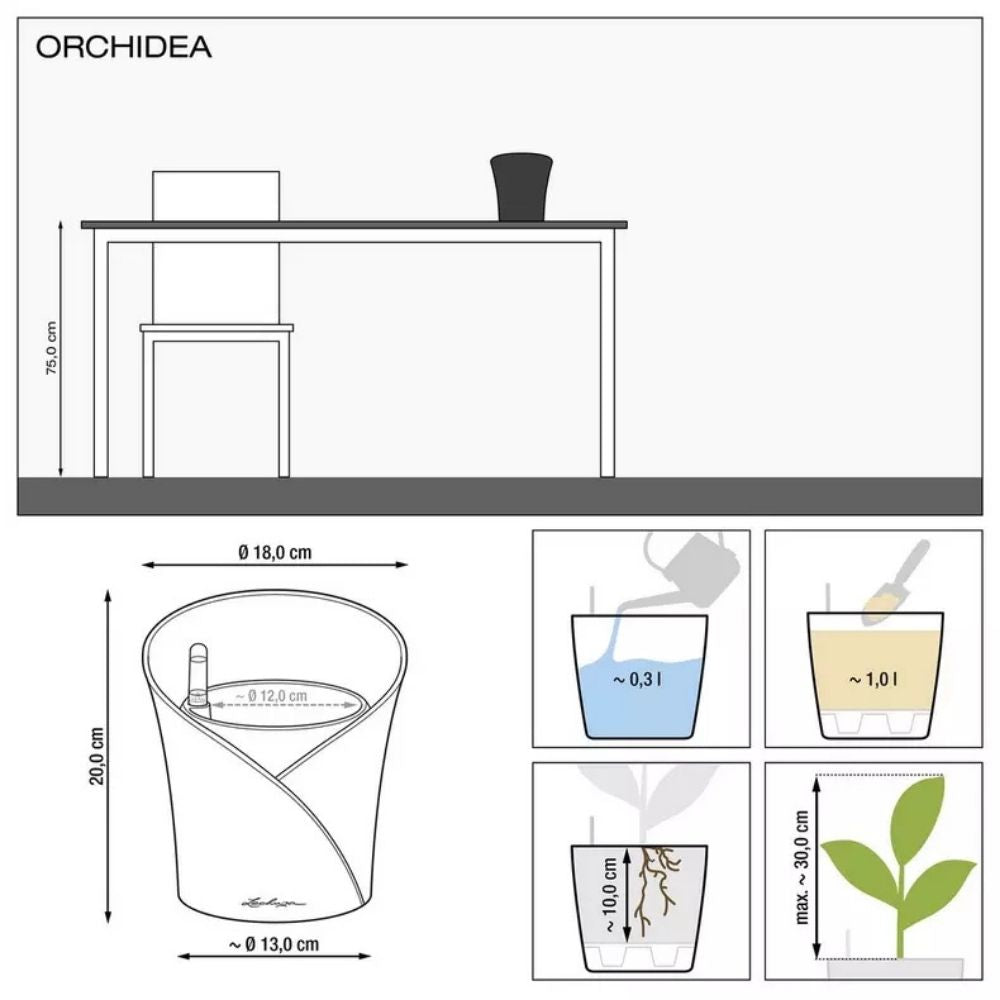 Ghiveci Auto-Irigant Lechuza Orchidea 1 l, Bej mat, pentru orhidee, sistem de autoirigare, insert detasabil, strat de drenaj