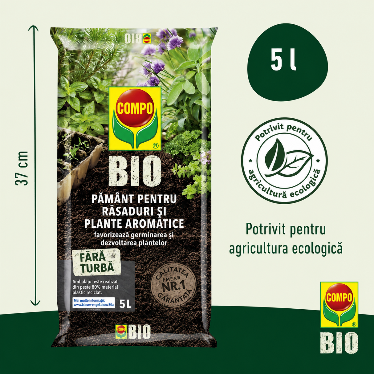 COMPO tőzegmentes vetőföld és aromás növényekhez, 20 l – 100% természetes alapanyag