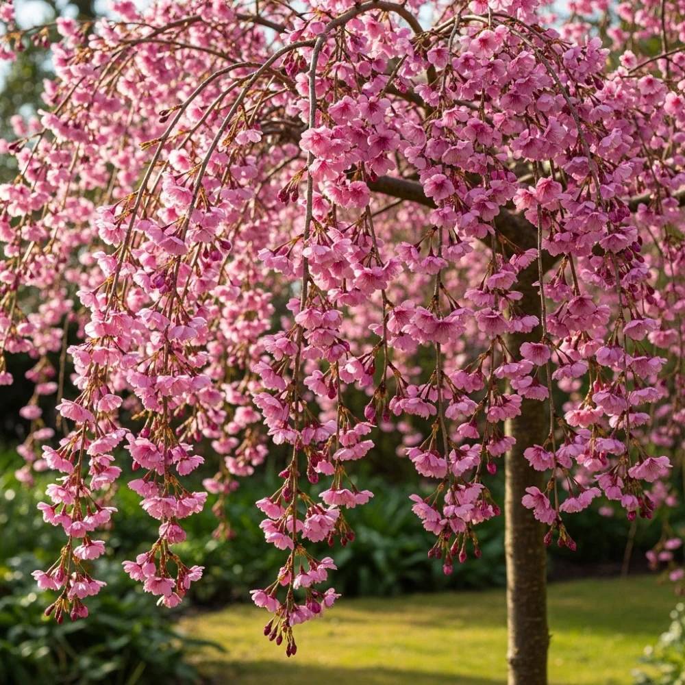 Japán díszcseresznye 'Pendula Rubra' – csüngő korona, élénk rózsaszín virágok