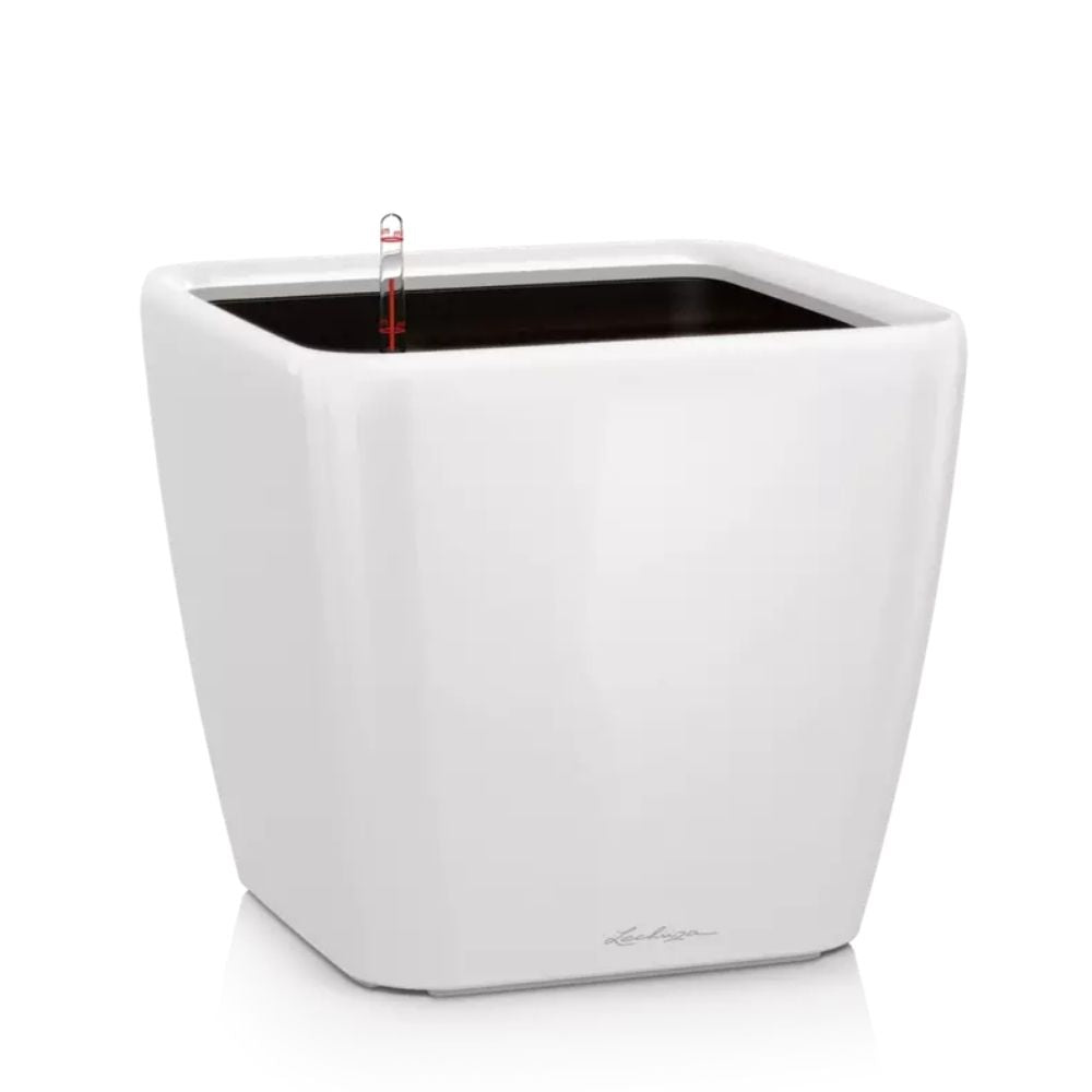 Ghiveci Auto-Irigant Lechuza Quadro Premium 21 LS, 4 l, Alb lucios, sistem de autoirigare, insert detasabil, strat de drenaj
