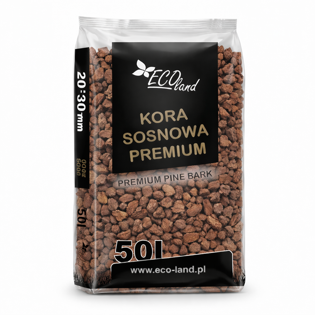 Prémium fenyőkéreg mulcs 20–30 mm – 50 literes zsák, gyökérvédelem hidegtől és hőségtől