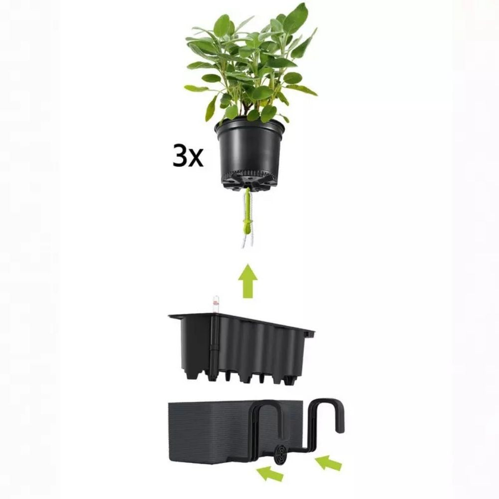 Lechuza Cube Color Triple önöntöző virágtartó – fekete rattan hatású, 3 cseréphez