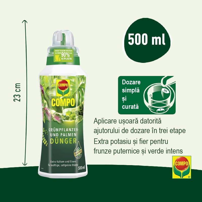 Ingrasamant Organic Lichid pentru Plante Verzi si Palmieri, 1 l, Ingrediente 100% Naturale, COMPO