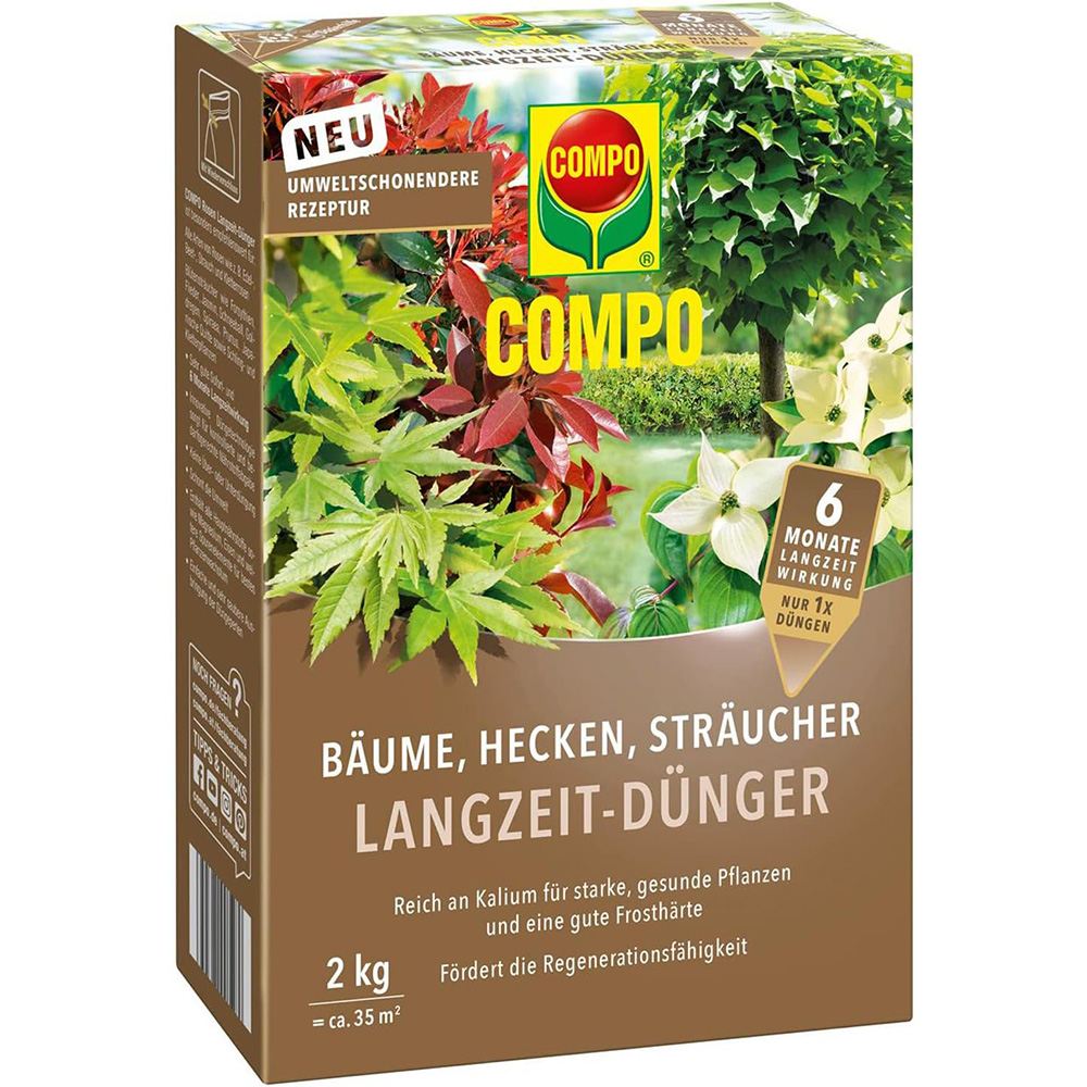 Ingrasamant pentru Arbori, Garduri Vii si Arbusti, 2 kg, 40 m², Efect de Lunga Durata 6 Luni, Formula Ecologica, COMPO