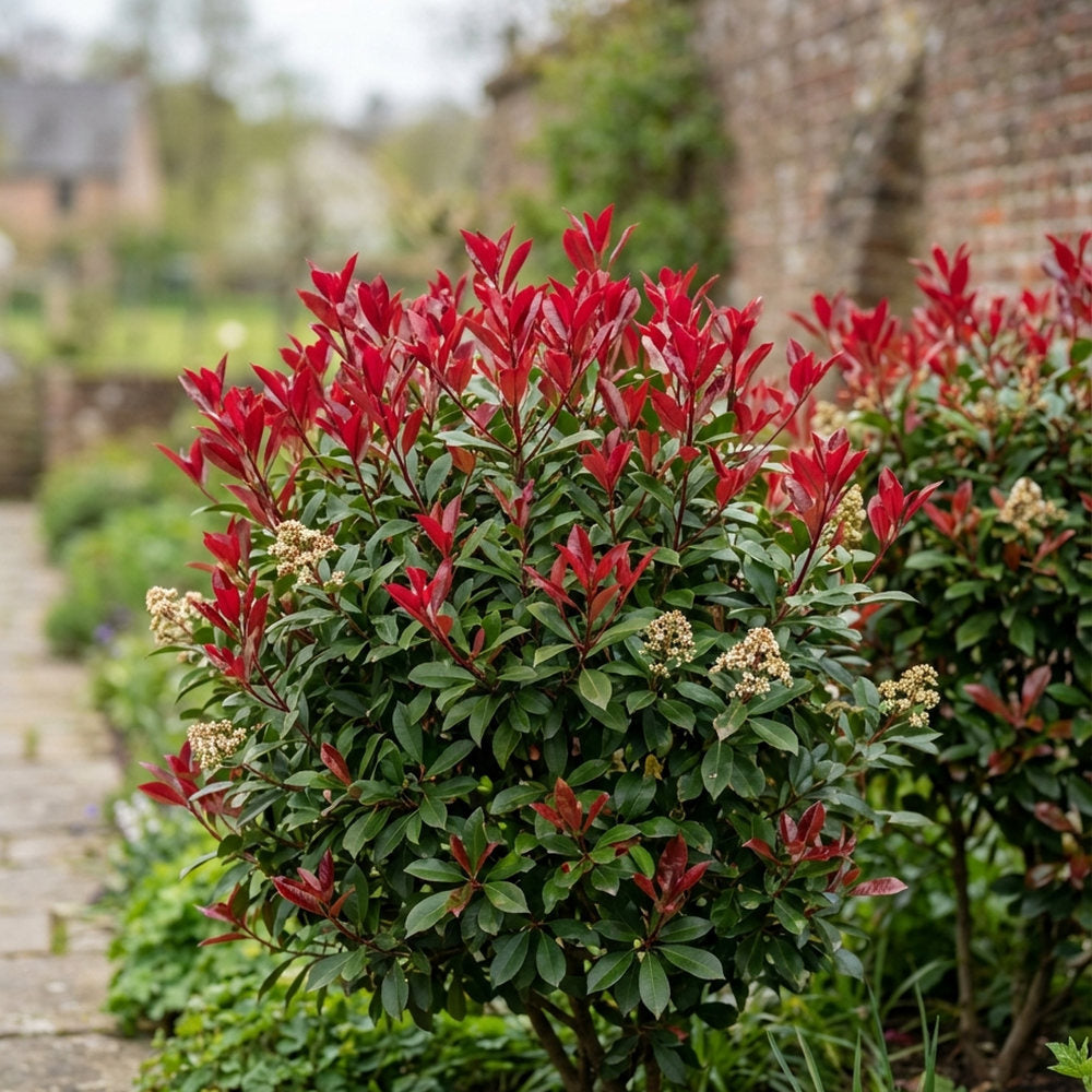 Korallberkenye Red Robin (Photinia), örökzöld piros sövénynövény, jól bírja a hideget és a szárazságot