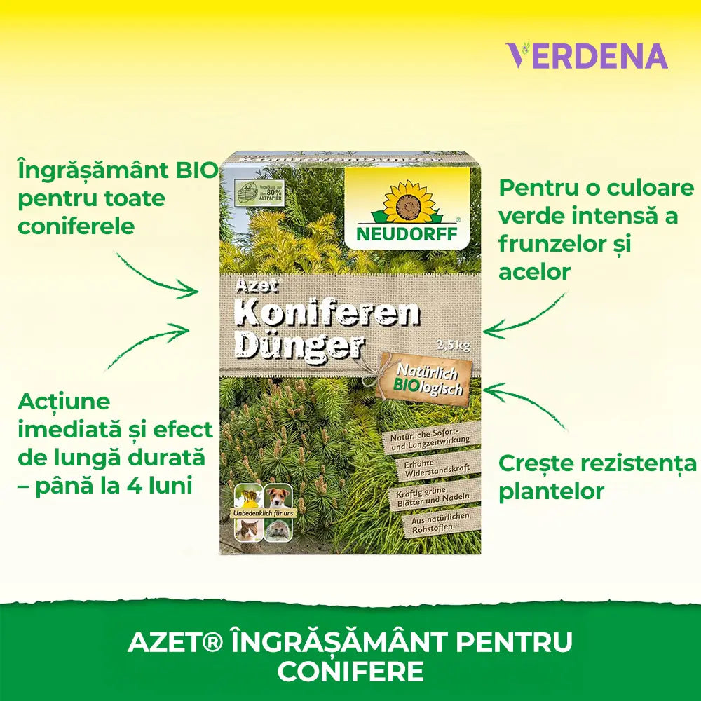 Ingrasamant organic conifere Neudorff Azet 2.5 kg, pentru frunzis verde intens si plante rezistente