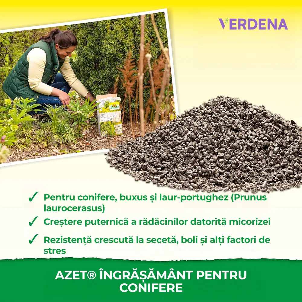 Ingrasamant organic conifere Neudorff Azet 2.5 kg, pentru frunzis verde intens si plante rezistente