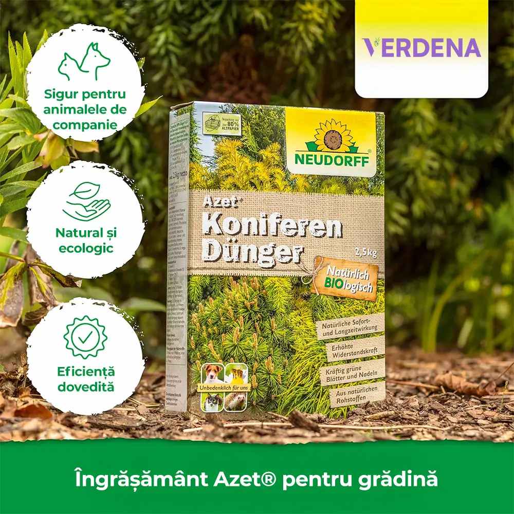 Ingrasamant organic conifere Neudorff Azet 2.5 kg, pentru frunzis verde intens si plante rezistente