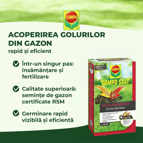 Compo Saat amestec 2in1 pentru insamantare gazon si fertilizare – 1.2 kg pentru 50 mp