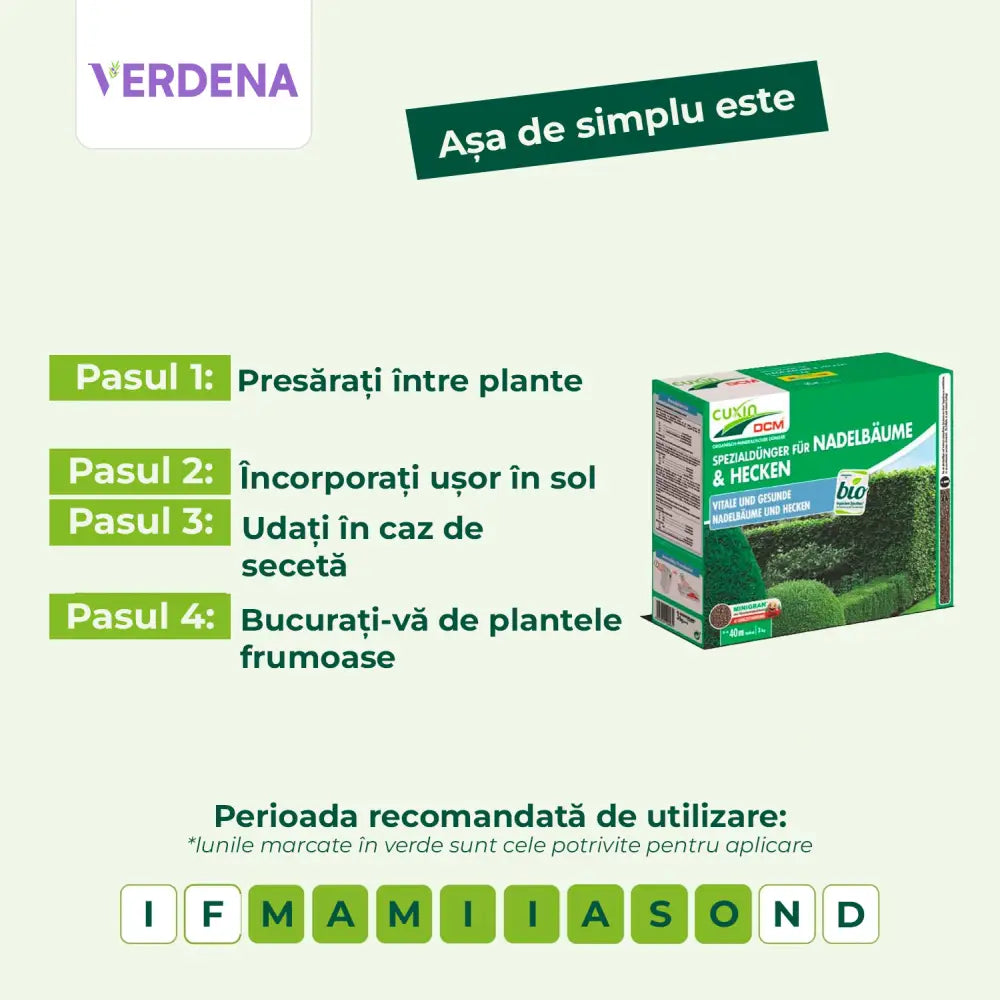 Ingrasamant conifere si gard viu Cuxin DCM, formula speciala cu magneziu, efect de lunga durata, tehnologie MINIGRAN, 1.5 kg