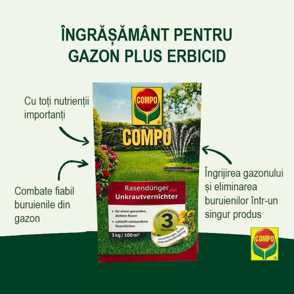 Compo gyeptrágya gyomirtóval – 3 kg, 3 hónapos hatás