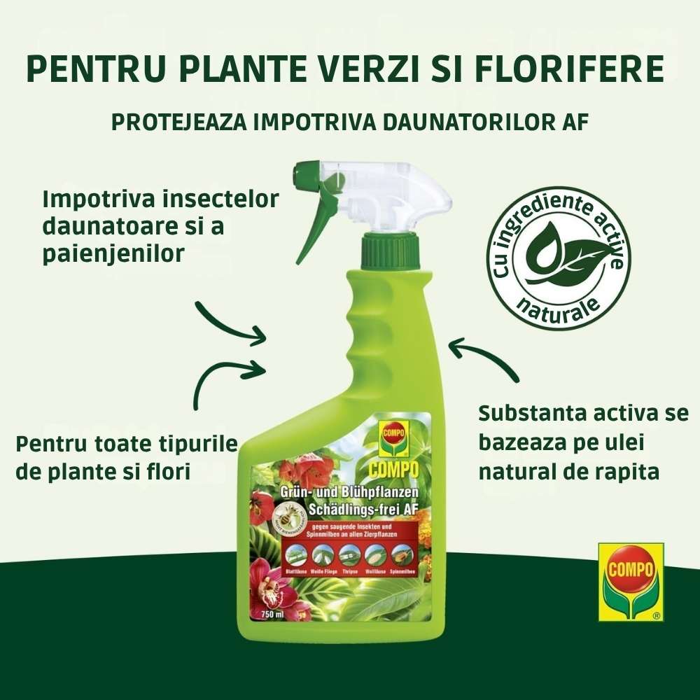 COMPO Rovarölő permet zöld és virágzó növényekhez – 750 ml, teljes védelem