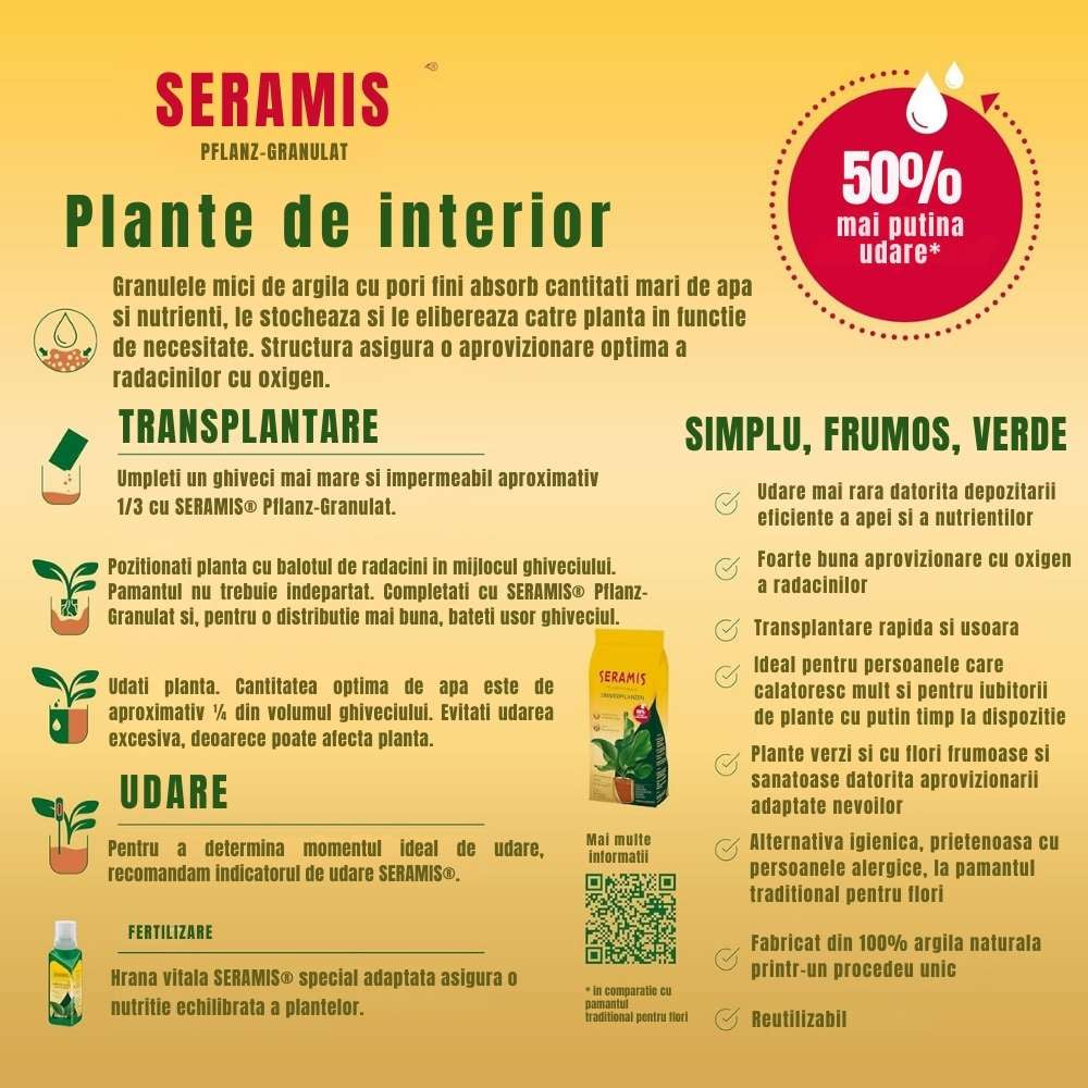 Substrat special pentru palmieri SERAMIS, granule din argila pentru inlocuire completa pamant ghiveci, drenaj optim si crestere sanatoasa, 15 l