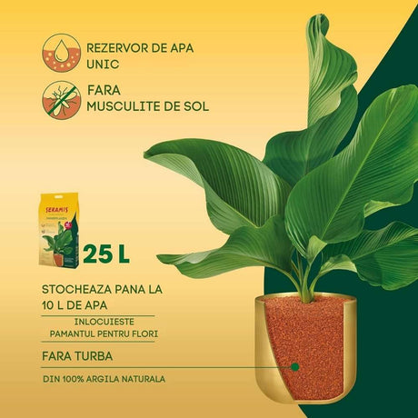 Granule argila SERAMIS pentru plante in ghiveci, substrat alternativ pentru flori, plante verzi si ierburi, 25 l