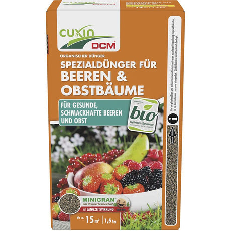 Ingrasamant organic pentru fructe de padure si pomi fructiferi CUXIN DCM, tehnologie MINIGRAN, fertilizant cu eliberare lentă - 1.5 kg, pentru 100 mp