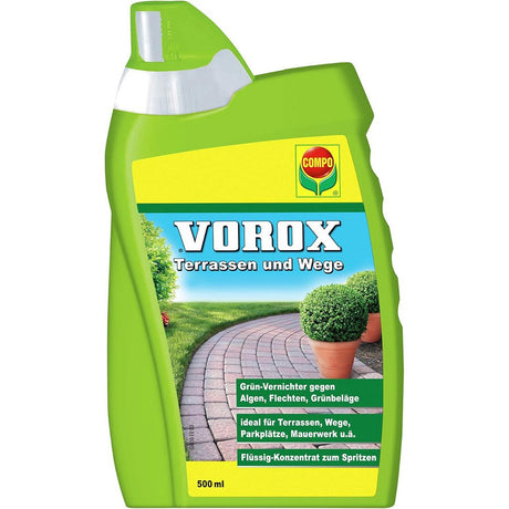 Spray curatare mucegai algelor si licheni COMPO Vorox Terrase si Cai, 500 ml, utilizare direct din recipient, eficient pentru terase si alei
