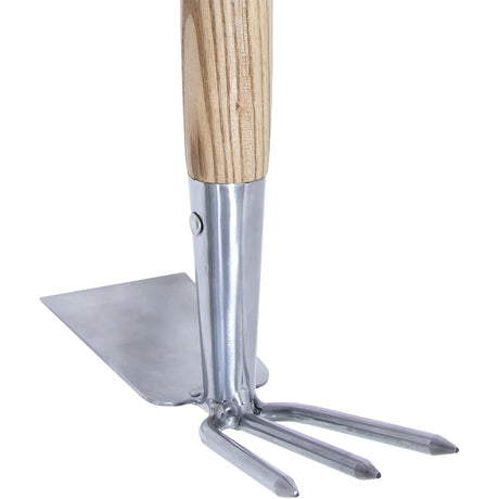 Sapa dubla KENT & STOWE din otel inoxidabil, pentru afanare sol si plivit, maner din frasin 37 cm, 15 ani garantie