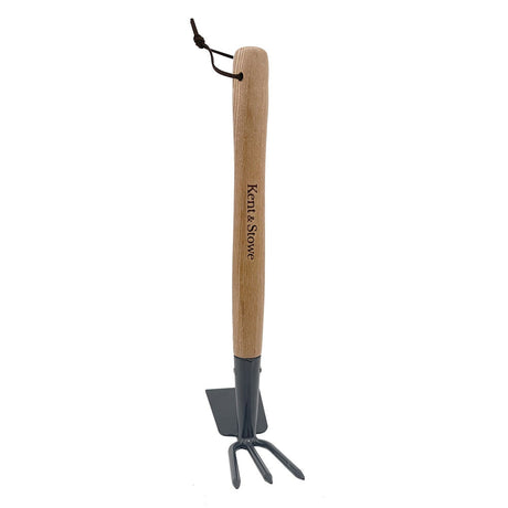 Sapa dubla gradina KENT & STOWE din inox carbon, aerare sol si musuroire, maner lemn frasin, 37 cm