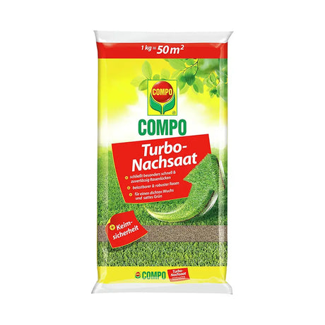 Compo turbo reseeding seminte gazon, 1 kg pentru 50 mp, regenerare rapida, amestec premium cu germinare rapida si siguranta ridicata