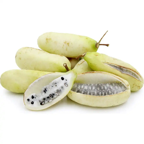 Vita de ciocolata Cream Form (Akebia quinata), cu flori parfumate crem-albicioase, si fructele exotice, cataratoare