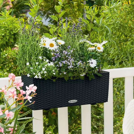 Lechuza Balconera Cottage 50 önöntöző balkonláda – rattan hatású, fekete, 8 l