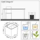 Lechuza Cube Cottage 30 öntözős kaspó – 12 l, rattan hatású, fehér