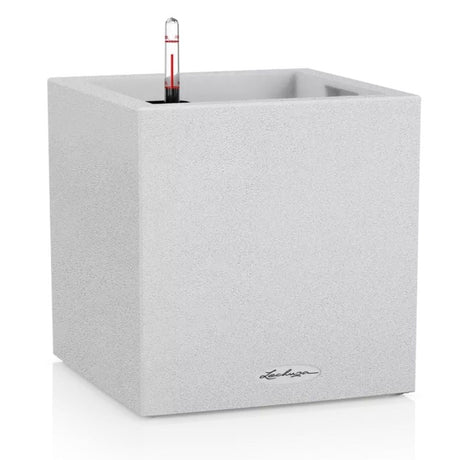 Lechuza CANTO Stone Low 30 önöntöző kaspó – 12 l, kőhatású fehér design