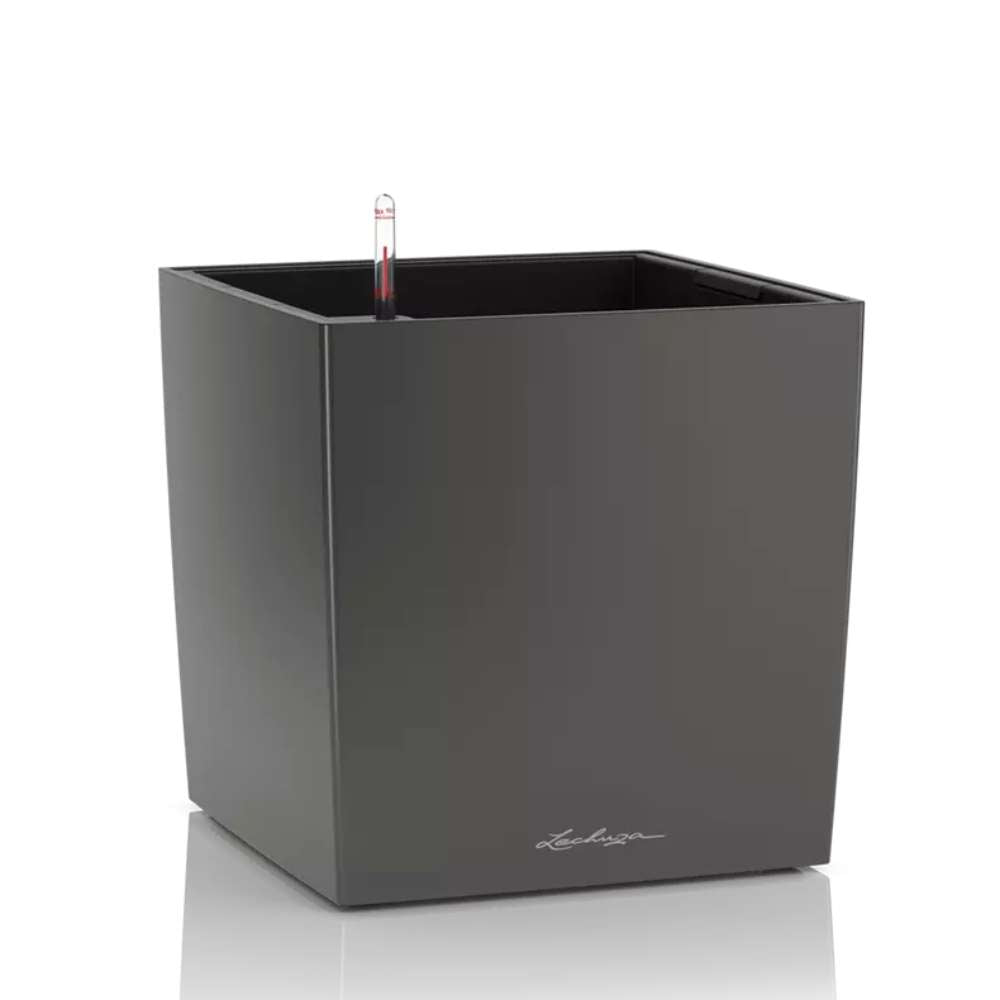 Lechuza Cube Premium 30 önöntöző kaspó – 12 l, fekete metál, leválasztható betéttel