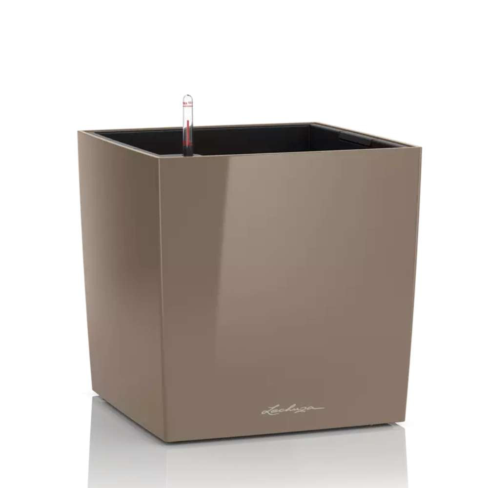 Lechuza Cube Premium 30 önöntöző kaspó – 12 l, fényes bézs, levehető belső betéttel