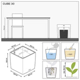Lechuza Cube Premium 30 önöntöző kaspó – 12 l, fényes fehér, leválasztható betéttel