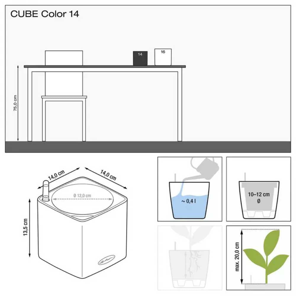 Lechuza CUBE Color 14 öntözős kaspó – rattan hatású, fekete, önöntöző rendszerrel