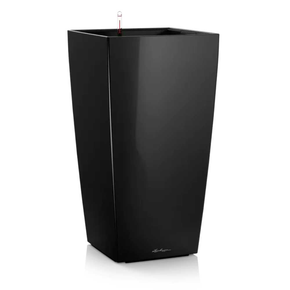 Lechuza CUBICO Premium 22 öntözős kaspó – 6 l, fényes fekete, önöntöző rendszerrel