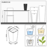 Lechuza CUBICO Premium 22 öntözős kaspó – 6 l, fényes fekete, önöntöző rendszerrel