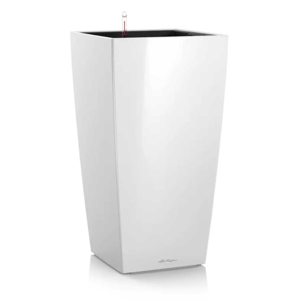 Lechuza CUBICO Premium 30 önöntöző kaspó – 14 l, fényes fehér, levehető betéttel