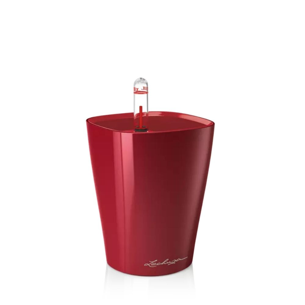 Ghiveci Auto-Irigant Lechuza Mini Deltini 0,4 l, visiniu lucios, sistem de autoirigare, insert detasabil, strat de drenaj