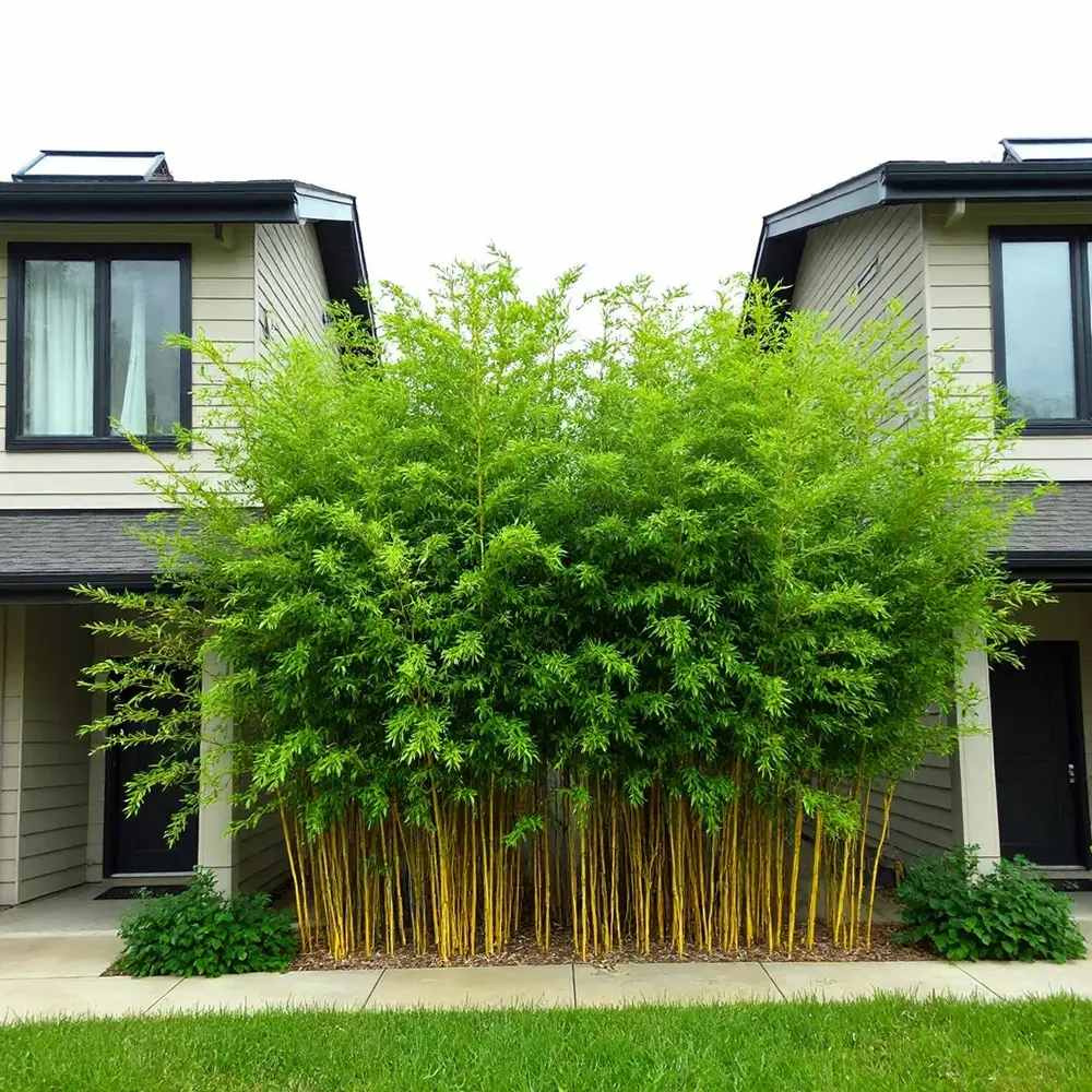 Bambus de Gradina Auriu (Phyllostachys Spectabilis), bambus decorativ galben cu tulpini verzi, rezistent la frig, ideal pentru gard viu si terase