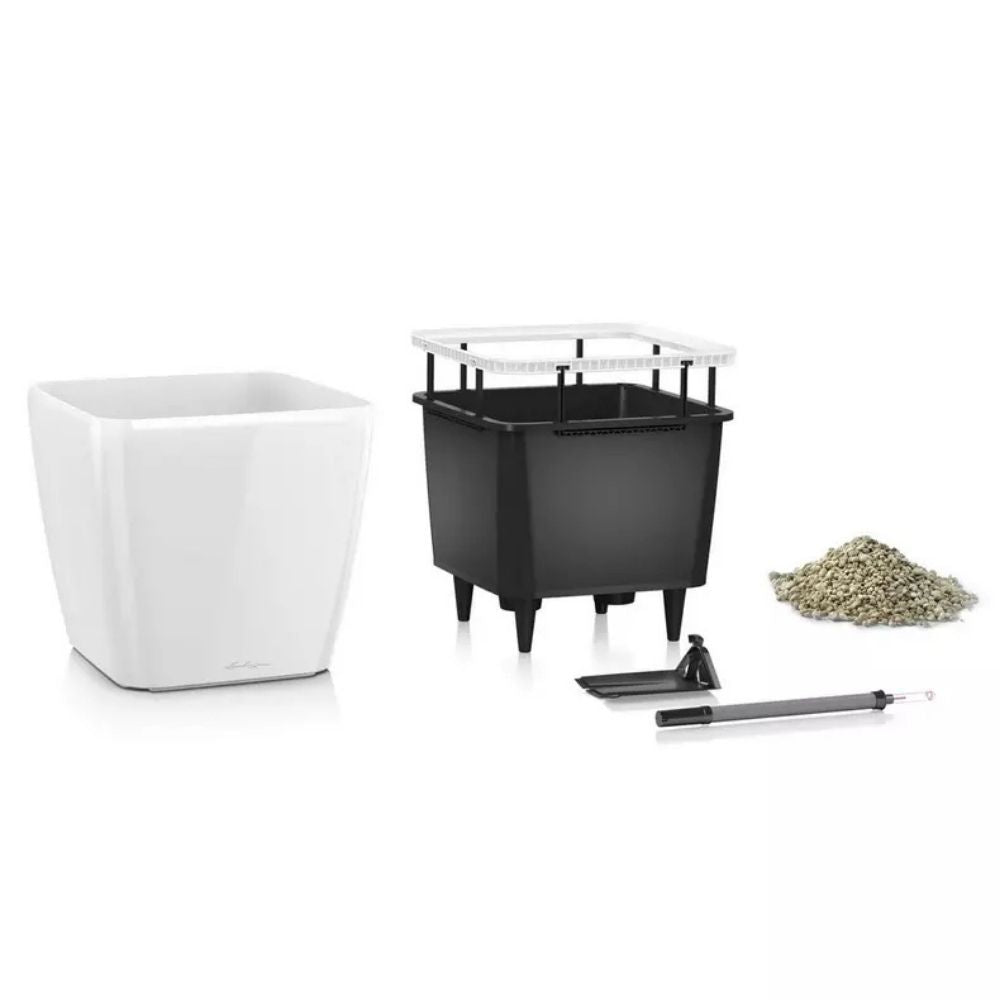 Ghiveci Auto-Irigant Lechuza Quadro Premium 21 LS, 4 l, Alb lucios, sistem de autoirigare, insert detasabil, strat de drenaj
