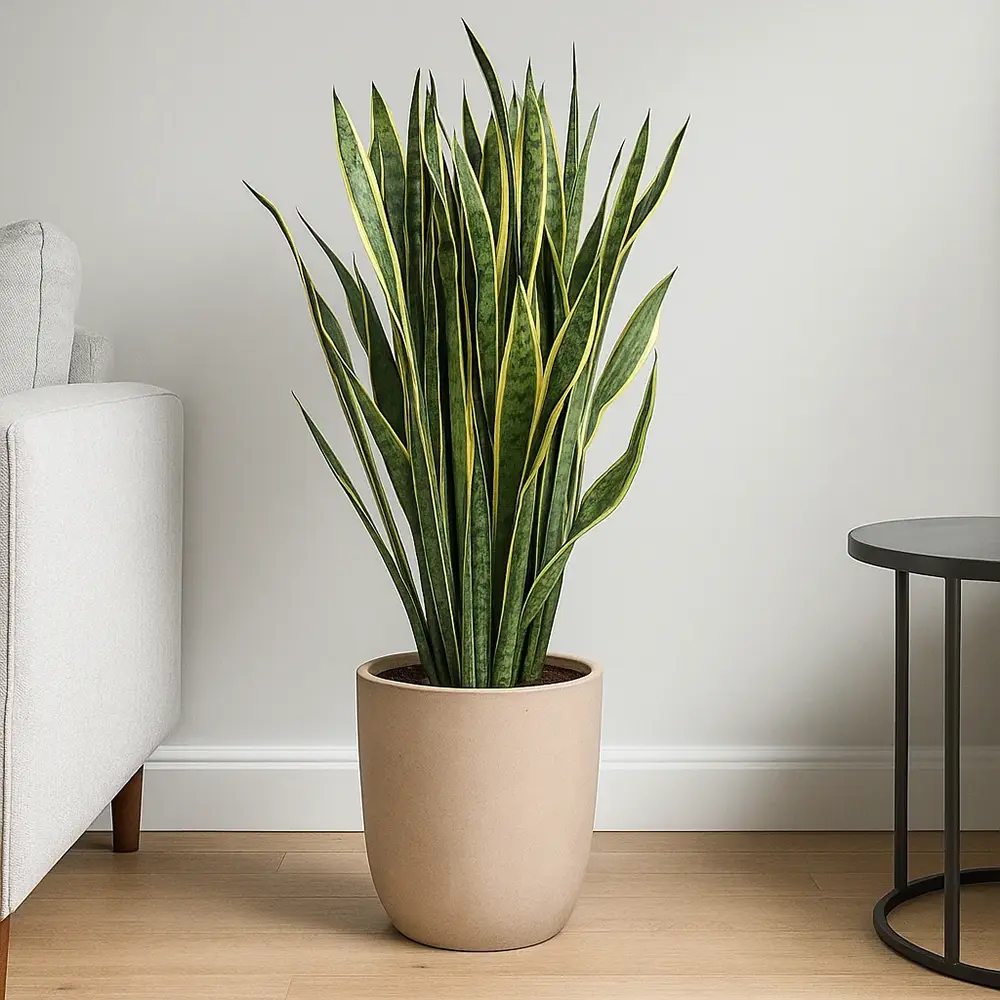 Sansevieria (Limba Soacrei) Laurentii, 120 cm, planta de interior purificatoare de aer, frunze verzi cu margini galbene elegante, ingrijire foatre usoara