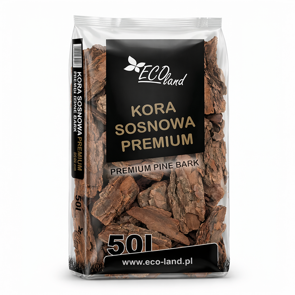 Prémium fenyőkéreg mulcs 50–100 mm – 50 literes zsák a növények gyökereinek védelmére