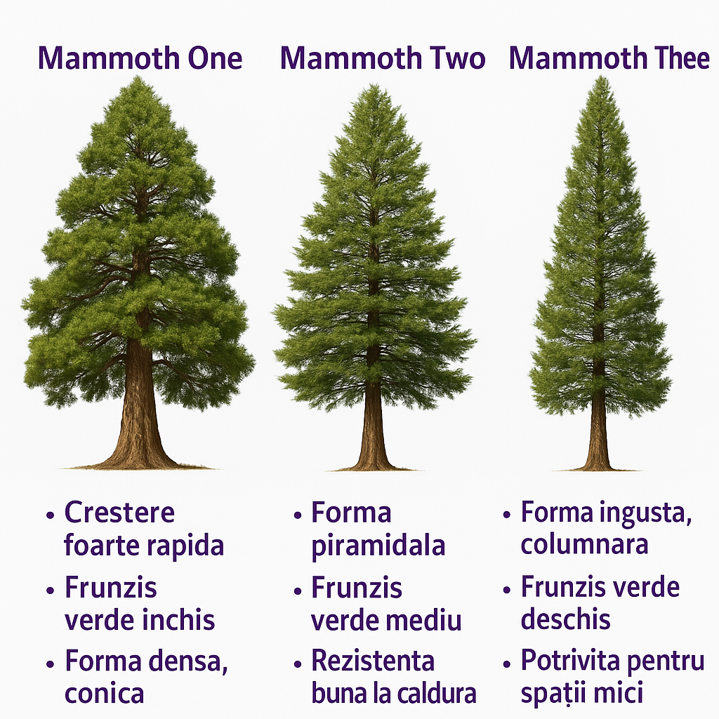 Arborele Mamut, Sequoia Healthy Mammoth Three (Sequoiadendron Giganteum), conifer cu ace verde-albastrui, aspect metalic usor, arbore decorativ urias, vesnic verde, coroana piramidala