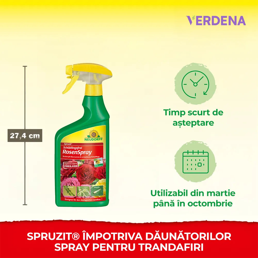 Insecticid Natural Organic Spray Spruzit, anti-daunatori pentru trandafiri, afide, paianjeni rosii, tripsi, Neudorff - 750 ml